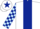WHITE, dark blue panel, light blue & dark blue check sleeves, white cap, dark blue star