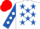 White, Royal Blue stars, Royal Blue sleeves, White diamonds, Red cap