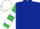 Dark Blue, Emerald Green and White hooped sleeves, White cap