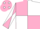 Pink and White (quartered), diabolo on sleeves, Pink cap, White spots