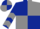 Dark Blue and Grey (quartered), chevrons on sleeves