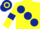 Yellow, large Dark Blue spots and armlets, hooped cap
