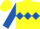 YELLOW, royal blue triple diamond & sleeves, yellow cap