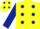 Yellow, Dark Blue spots, sleeves and spots on cap