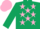 Dark green, pink stars, pink cap
