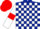 DARK BLUE and WHITE check, WHITE sleeves, RED armlets, RED cap
