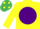 YELLOW, purple disc, emerald green cap, yellow spots
