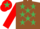 BROWN, emerald green stars, red sleeves, red cap, emerald green star