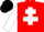 RED, white cross of lorraine & sleeves, black cap