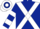 Dark blue, white cross belts, hooped sleeves and hooped cap