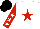 WHITE, red star, red sleeves, white stars, black cap