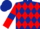 Dark blue and red diamonds, red sleeves, dark blue armlets