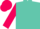 Turquoise, fuchsia sleeves, matching cap