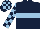 Dark Blue, Light Blue hoop, checked sleeves and cap