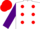WHITE, red spots, purple sleeves, red cap