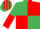 EMERALD GREEN & RED QUARTERED, halved sleeves, striped cap