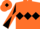 Orange, Black triple diamond, Black and Orange diabolo on sleeves, Orange cap, Black diamond