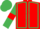 Red, emerald green seams, emerald green sleeves, red armlets and star on emerald green cap
