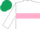 WHITE, pink hoop, pink armlet, dark green cap
