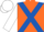 Orange, Royal Blue cross belts, White sleeves and cap