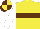 Yellow, Brown hoop, White sleeves, Brown and Yellow quartered cap