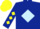 DARK BLUE, light blue diamond, dark blue sleeves, yellow diamonds, yellow cap
