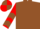 BROWN, red sleeves, brown chevrons, brown & red quartered cap