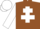 BROWN, white cross of lorraine & sleeves, white cap