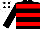 Black, Crimson hoops, White cap, Black spots