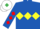 ROYAL BLUE, yellow triple diamond, royal blue sleeves, red diamonds, white cap, emerald green diamond