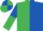 Emerald Green and Royal Blue (halved), sleeves reversed, quartered cap