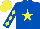 Royal blue, yellow star, yellow diamonds on sleeves, yellow cap