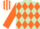 LIGHT GREEN & ORANGE DIAMONDS, orange sleeves, orange & white striped cap