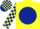 YELLOW, dark blue disc, check sleeves & cap
