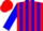 RED, red and blue stripes on sleeves, red cap