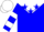 Blue, blue stars on white yoke, white hoops on sleeves, blue and white cap