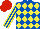 Royal Blue and Yellow diamonds, striped sleeves, Red cap