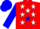 Red, white stars on blue panel, blue sleeves, blue cap