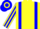 Yellow, Blue braces, striped sleeves, hooped cap
