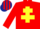 RED, yellow cross of lorraine & armlet, red & dark blue striped cap