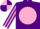 PURPLE, pink disc, striped sleeves, quartered cap