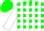 Kelly green, white blocks, white stripes on sleeves, kelly green cap