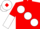 Red, large White spots, halved sleeves, White cap, Red diamond