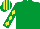 EMERALD GREEN, yellow diamonds on sleeves, striped cap