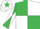 EMERALD GREEN & WHITE QUARTERED, diabolo on sleeves, white cap, emerald green star