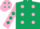 Dark Green, Pink spots, Pink sleeves, Dark Green diamonds, Pink cap, Dark Green diamonds