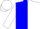 BLUE and WHITE halves, yellow belt, yellow bars on white sleeves, white cap