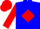 Blue, red diamond, red sleeves, red cap