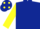 Dark blue body, yellow arms, dark blue cap, yellow spots