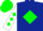 Dark blue body, green diamond, white arms, green diamonds, green cap